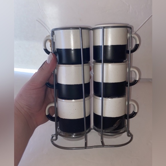 Hot Water 6pc Black and White Espresso Mug Set - Picture 3 of 11